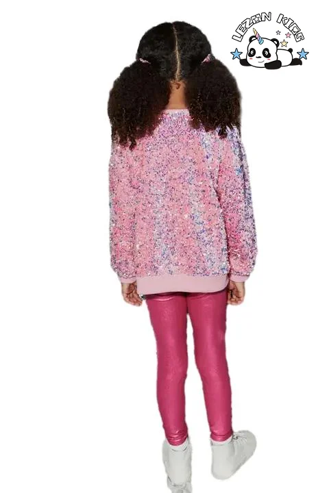 LEZONKIDS - Hot Sale Long Sleeve Pink Sequin Hoodie Style Love Design Girl Party Clothing Set for Teenage Girls Winter Autumn Spring